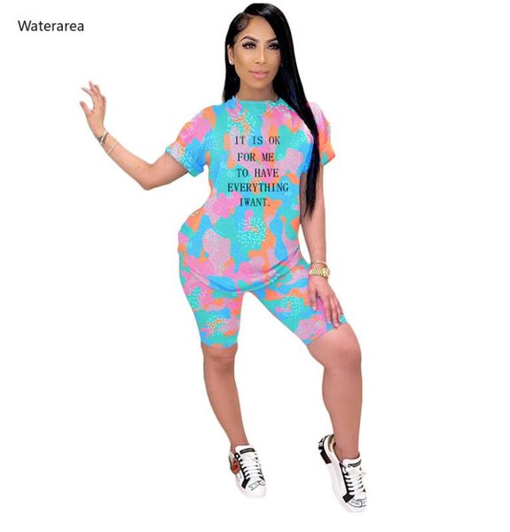 

two piece dress female fashion letter camouflage print t-shirts & shorts sweatpants suit women joggers leggings set tracksuit outfits, White