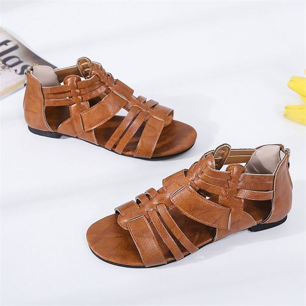 

flat bottom open toe causal women sandals summer 2020 women sandals fashion low heels zipper cover heel breathable, Black