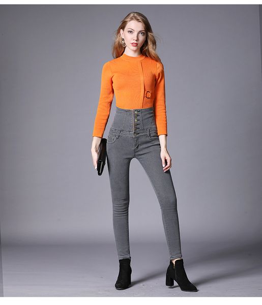 

woman's jeans 2019 winter large size high waist jeans, Blue