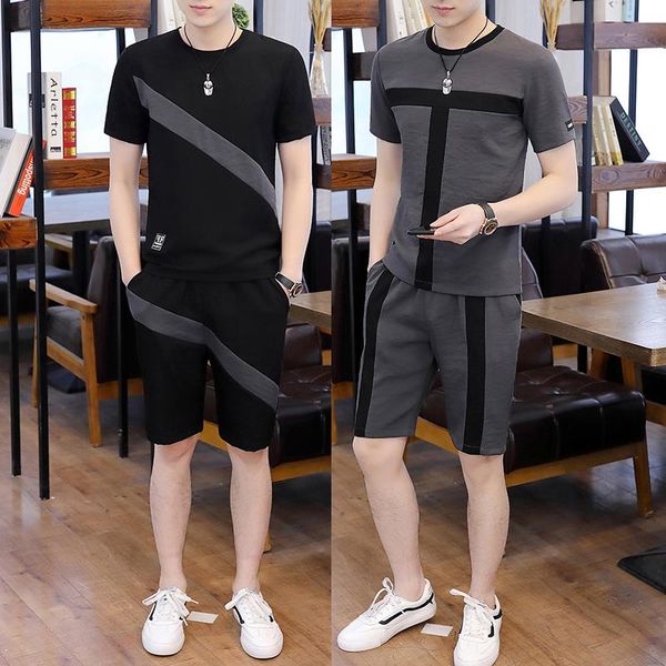 

summer casual sporting suits men short sleeve set men tracksuit t shirts + shorts male sweat suit jogging homme clothes, Gray