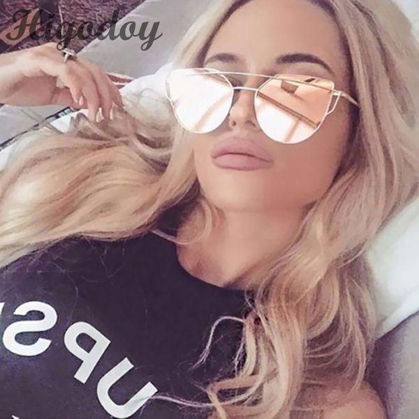 

higodoy oversized cat eye vintage woman's sunglasses reflective flat lens metal ladies sunglass multi woman fashion 2020, White;black
