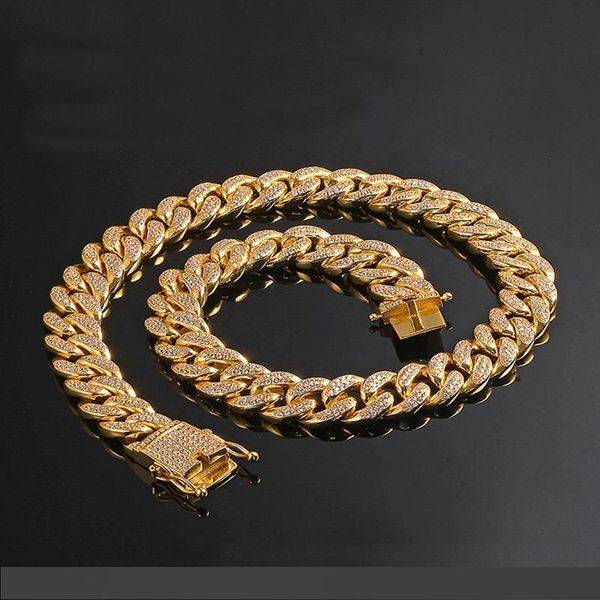 

12mm width 18inch 20inch 24inch iced out bling bling copper cuban chain hip hop micro pave necklace jewelry for men, Silver
