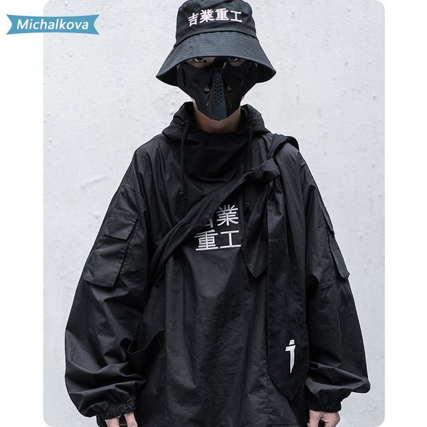 

hooded patchwork pockets streetwear jacket men hip hop letter embroidery 2020 pullover fashion techwear male coats michalkova, Black;brown