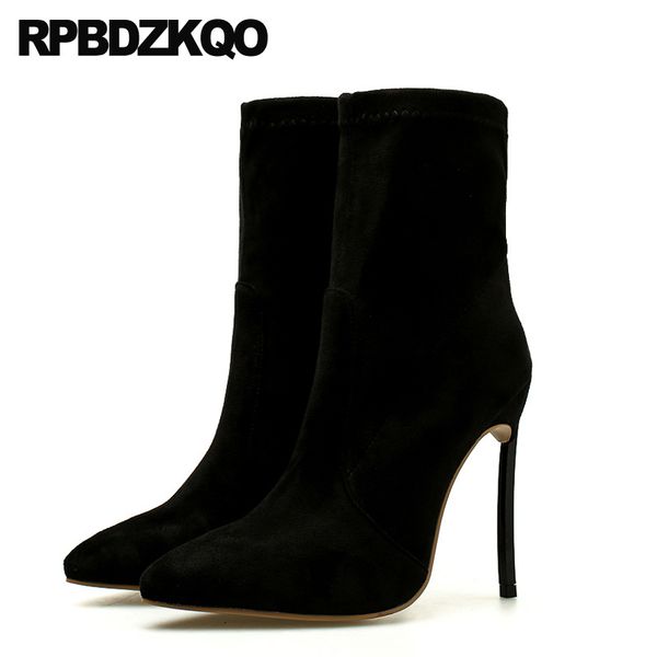 

fetish extreme stiletto pointed toe fall black high heel boots slip on casual big size designer shoes women luxury 2019 10 ankle