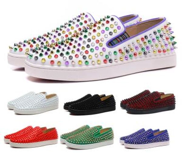 

spikes red bottom designers casual shoes sneakers 2019 men women roller boat flats low red suede ace genuine leather man authentic shoes, Black
