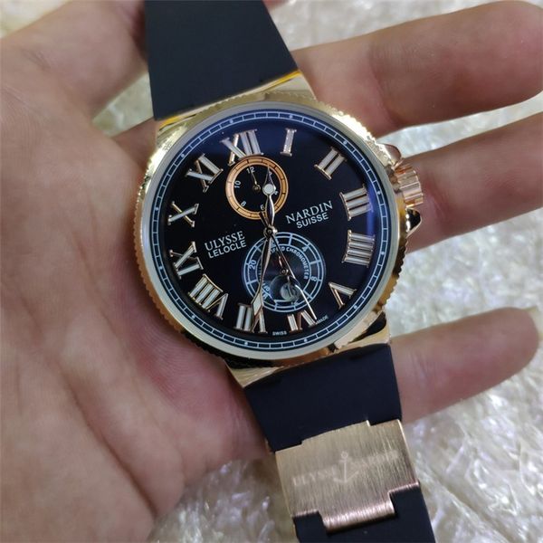

ulysse watches 44mm mechanical automatic wristwatch Famous luxury men watches Athens water resistant Relogio clock UN watches