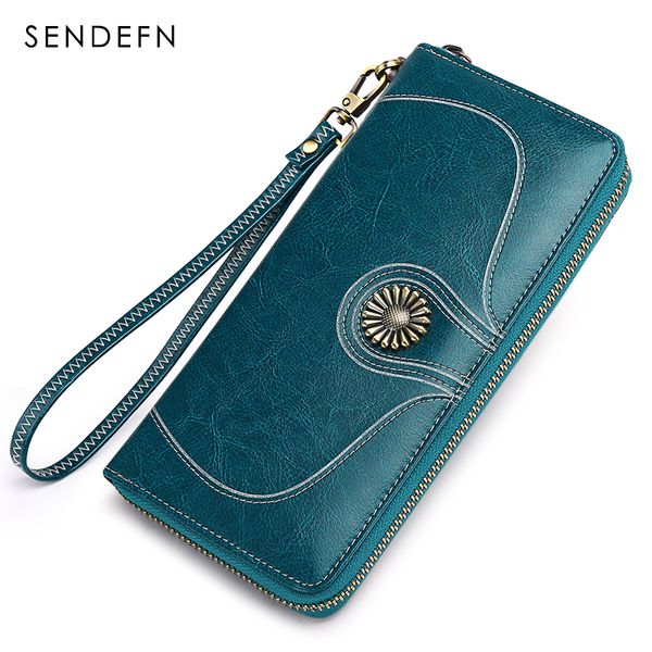 

sendefn card holder women clutch new split leather wallets female long wallet women zipper purse money bag vintage wallets, Red;black