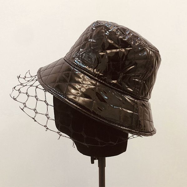 

new fashion fancy veil women super warm hat classical black white leather thick waterproof winter hats ladies bucket cloche hat, Blue;gray