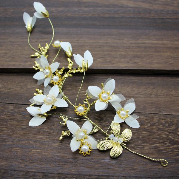 

korean golden branch headwear fabric art flower silk yarn bride manual hair decorate marry gift wedding dress accessories product, Silver