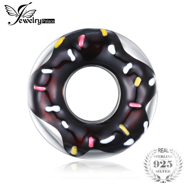 

jewelrypalace 925 sterling silver multicolor enamel donut chocolate charm beads fit bracelets for women as beautiful gifts, Blue;slivery