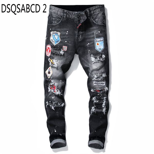 

тонкие джинсы европейского американского стиля мужских лоскутных прямых застежка-молния брюки джинсы черного панк бренд стиля для мужчин, Blue