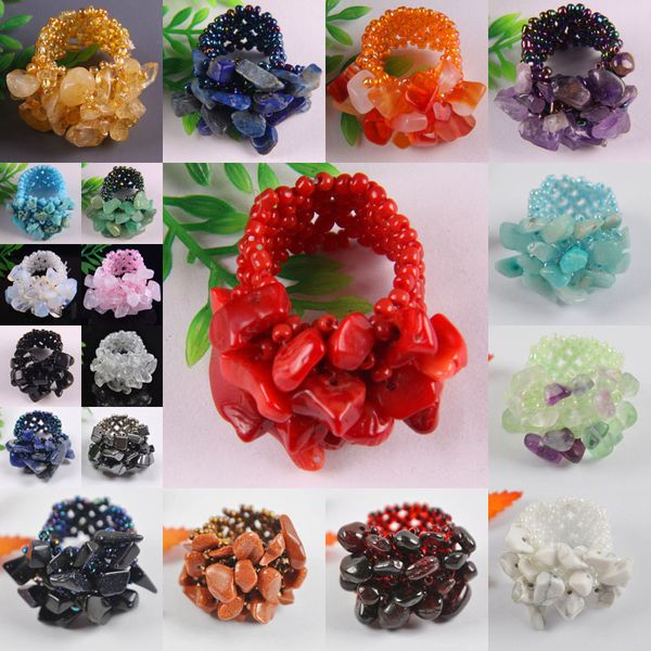 

coral/lapis/crystal/quartz/carnelian/crystal/tigereye/sodalite/howlite/opal/garnet stone elastic finger ring stretch size 8-9, Golden;silver