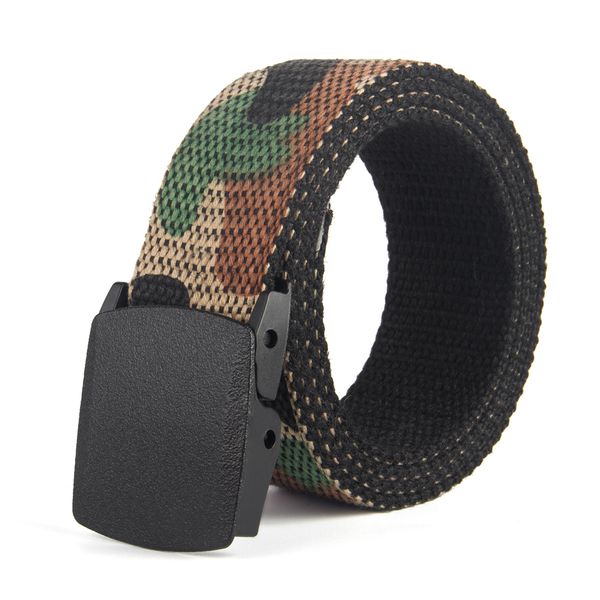 

pom buckle army green camouflage belt double-sided use wear canvas belt woven casual cotton belt on both sides, Black;brown