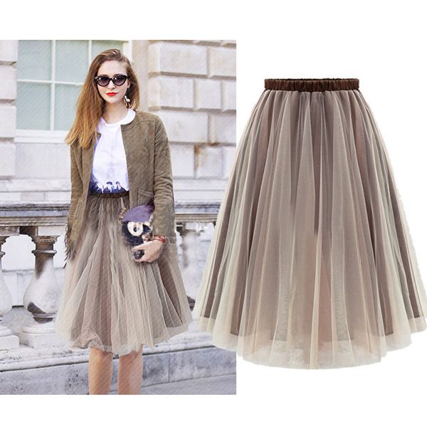 

женская дизайнерская органза универсальная юбка пушистая сетчатая юбка женская, Gray