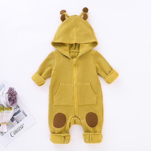 

2020 european and american new autumn selling cotton yellow long-sleeved elephant hooded romper infant clothes, Blue