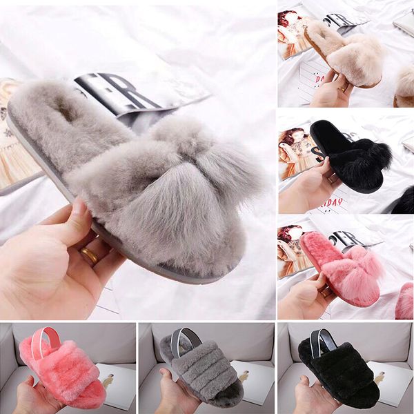 

2019 new fluff yeah slide flat sandal fashion luxury women designer sandals winter furry slippers indoor ourdoor casual boots 36-40