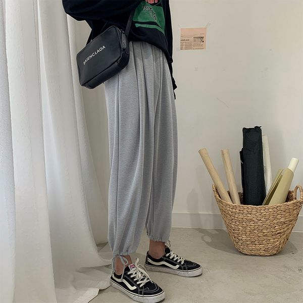 

summer new hong kong style thin casual pants men's fashion loose wide leg harlan pants student leggings tide, Black