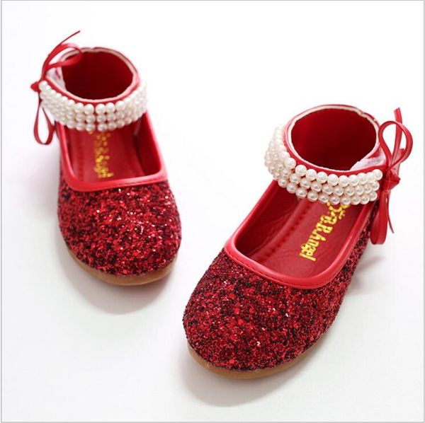 2016 crianças princesa sandálias de glitter crianças meninas sapatos de casamento sapatos de salto quadrado sapatos de festa sapatos vermelho / prata / tamanho 24 ~ 37