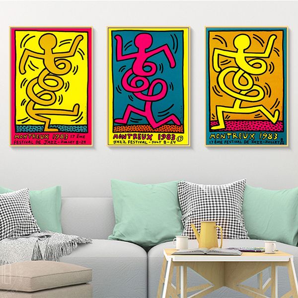 

keith haring art painting montreux 1983 classic canvas paintings vintage wall posters stickers home decor gift