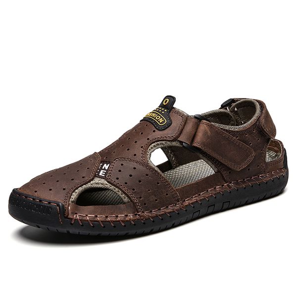 

2019 fashion comfortable summer men sandals genuine leather sandals outdoor breathable shoes casual beach shoes big size, Black