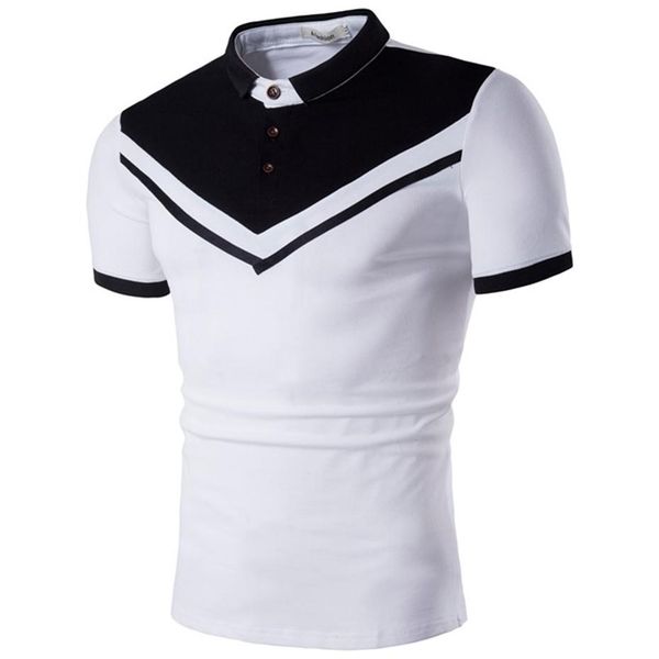 

zogaa brand new men business casual solid male short sleeve color block shirt slim fit polo mens sh190718, White;black