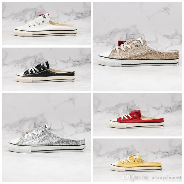 

new designer shoes star s mule slip ox women's canvas slipper half slippers espadrilles without box size 35-40, Black