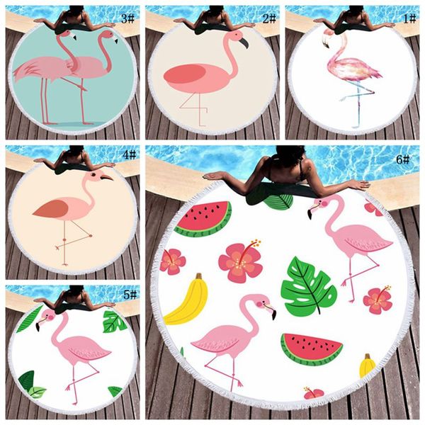 

150*150cm flamingo beach towel polyester tapestry round yoga mat tassel beach shawl wrap mat towels picnic cloth customizable dbc dh1173