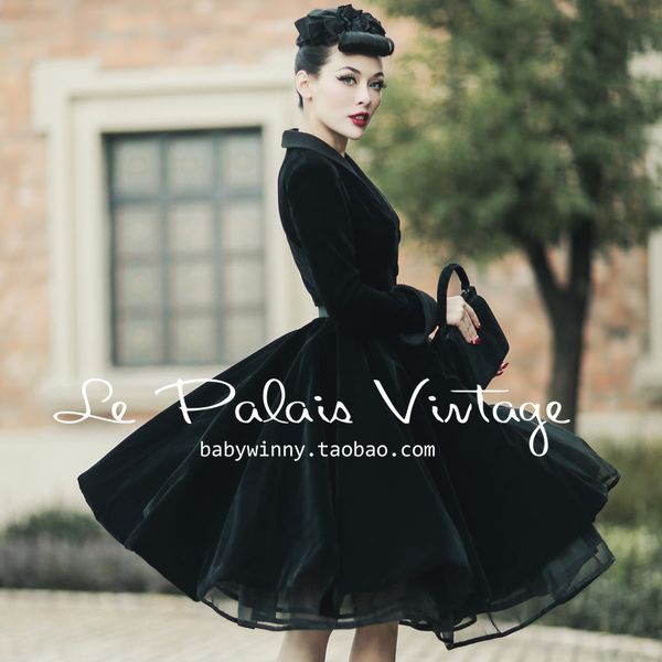 

40- le palais vintage 50s black velvet shawl collar swing trench coat plus size abrigos mujer elegant coats casaco feminin, Tan;black