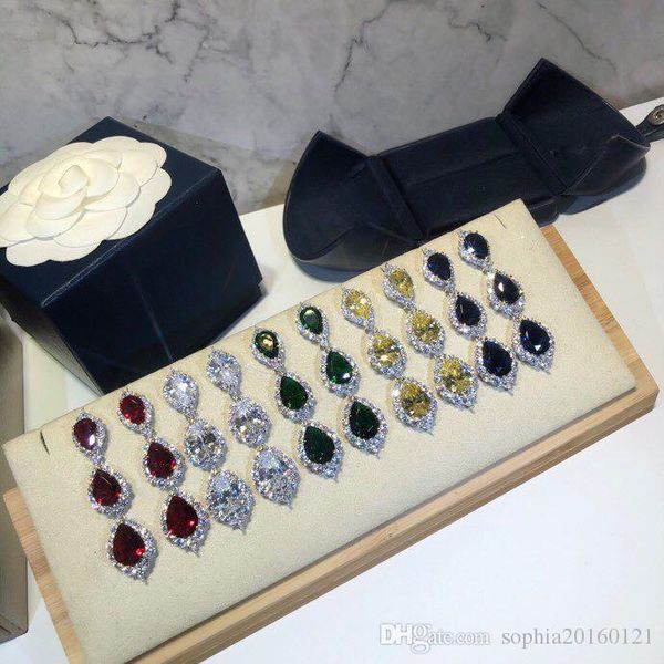 

три красочные круглый цепь циркон роскошные классические дизайнерские s925 стерлингового силер шарм падение серьги для женщин ювелирные изде, Silver