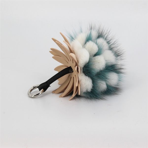 

2019 fashion fur pineapple pendant key handbag keychain ladies bag pompom luxury leather charm pendant, Silver