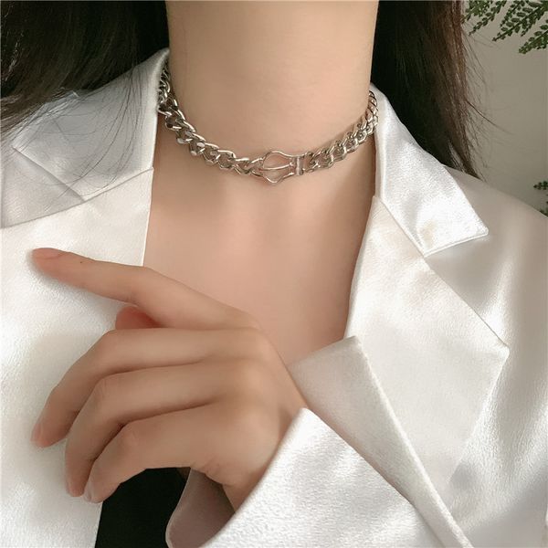 

2020 women punk necklace big chain chokers necklaces for women vintage belt colliers gothic jewelry female collar chain necklace, Golden;silver