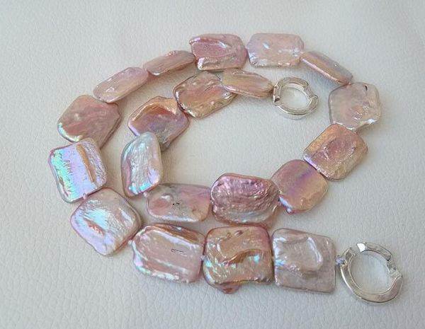 

beautiful white purple 17-18 mm rectangle reborn keshi freshwater pearl cultured necklace 18" 36, Silver