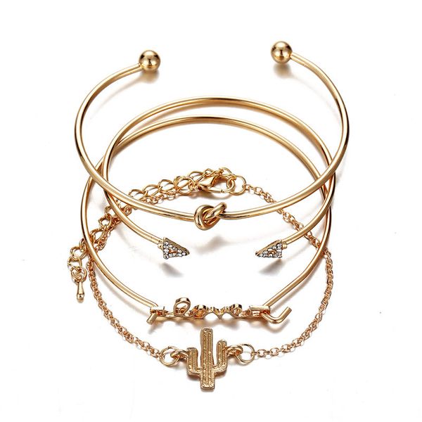 

4 pcs/set gold color love geometry crystal bracelets for women boho cuff bracelet bangle set wedding party jewelry, Black