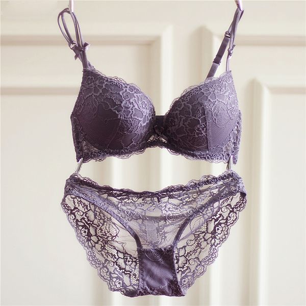 

sexy глубокий v мусс бюстгальтер set сексуальные женщины нижнее белье зимы elegant упругие шнурок push up bra set 70-85a b c d cup, Red;black