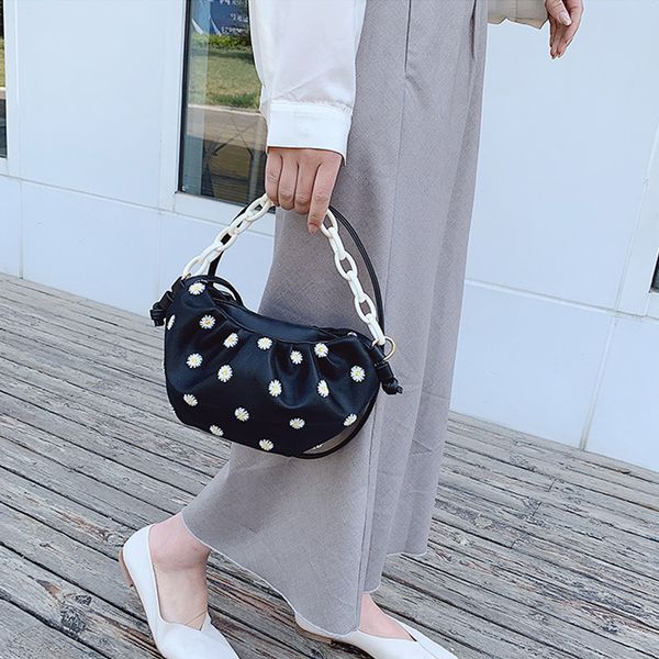 

casual floral hobos women handbags acrylic chain shoulder bags pu leather crossbody bag lady large capacity tote