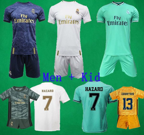 

19 20 real madrid soccer jerseys shorts goalkeeper soccer kits hazard bale vinicius football shirts camiseta de fÃºtbol kids football uniform, Black;yellow