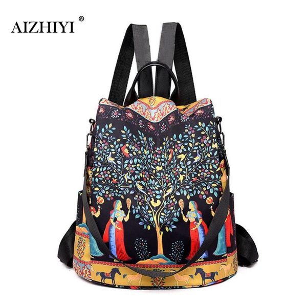 

ladies fashion new multifunctional anti-theft travel backpack casual oxford print women school shoulder bag mochila feminina