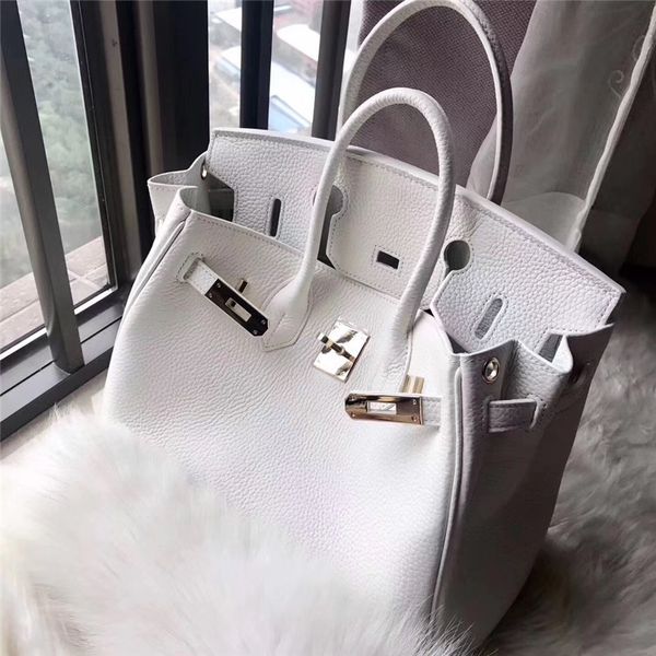 

genuine leather woman bag litchi grain head layer cowhide pure white classic fund hand bill of lading shoulder satchel tide