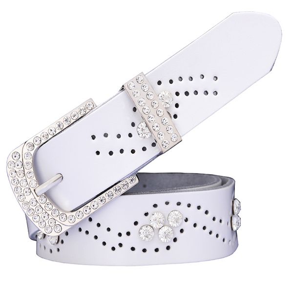 

мода полые пояса для женщин качества кожи коровы из натуральной кожи женского ремня дизайнера rhinestone поясного ремня ширин 3.3 см белого, Black;brown