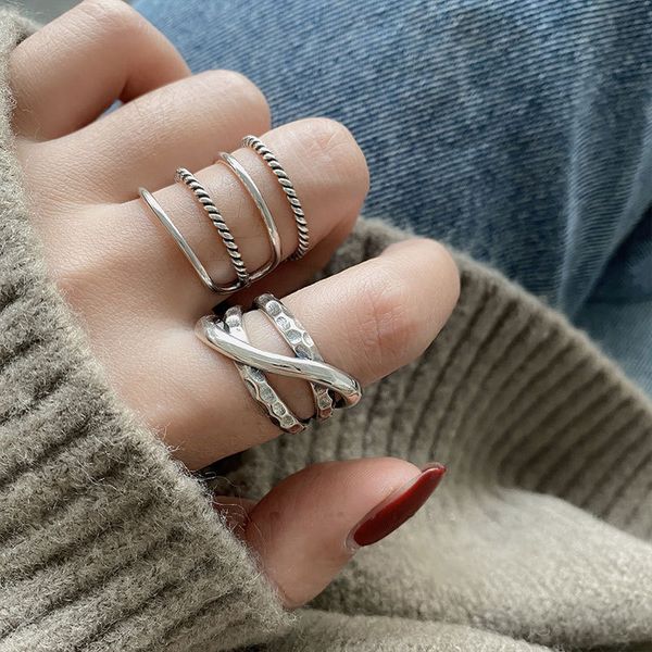 

fflacell retro fashion hip personality metal cross twist multilayer geometric adjustable ring silver for women jewelry gift, Golden;silver