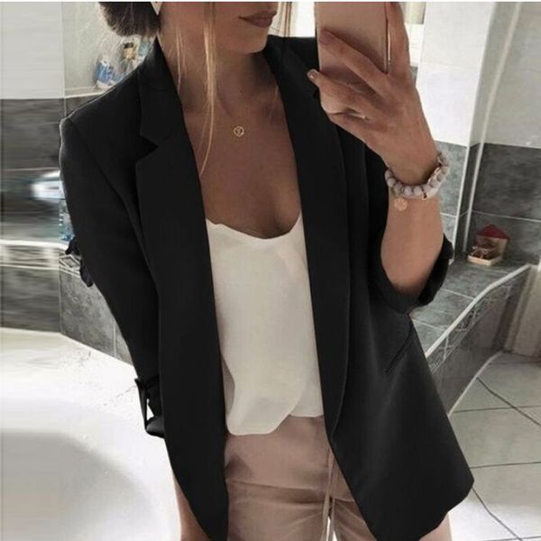 

autumn coats and jackets women long sleeve open front short cardigan suit jacket work office coat black, Black;brown