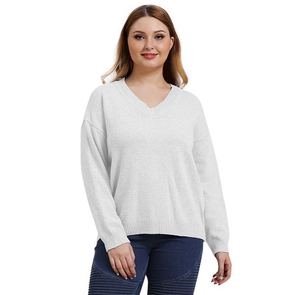 

women v-neck sweater 2019 autumn winter long sleeve pullovers knitwear jumper female thin section large size loose sweaters, White;black