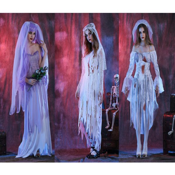 

2018 terrible costume vampire cosplay masquerade costume ghost party white dress female network devil loaded, Black;red