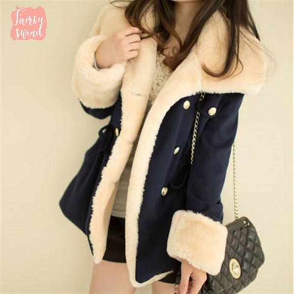 

fast winter warm coats women wool slim double breasted wool coat winter jacket women fur regular women s shipping jackets, Black
