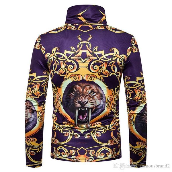 

мода tiger printed mens конструктора tshirts повседневный длинным рукавом pollover одежда высокий воротник весна осень майки, White;black