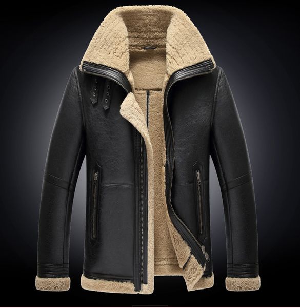 

2019 winter men's fashion vintage color lamb sheep fur sheepskin leather surface shearling wool lining biker jacket coat, Black;brown