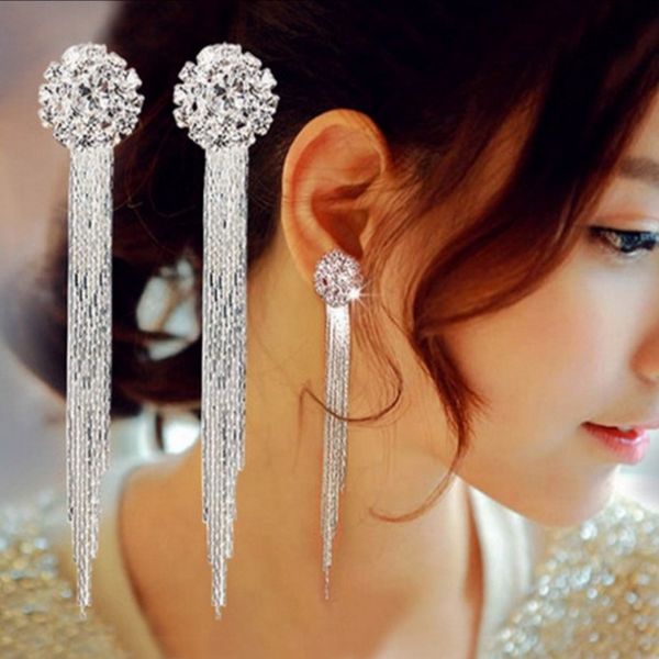 

s925 pure silver dangle anti-allergy ear pin with or holer temperament hundred-length flow jewelry earrings