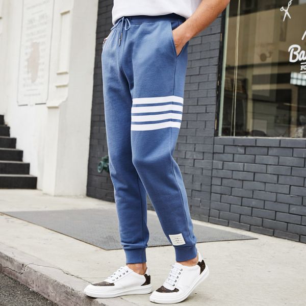 

2020 fashion tb thom brand sweatpants men women spring cotton casual sports trousers stripe tracksuit bottoms jogger track pants, Black