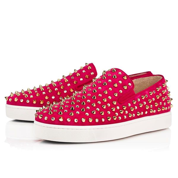 

2019 designer brand studded spikes flats shoes red bottoms shoes luxury mens womens party lovers genuine leather sneakers size 36-46 c04, Black