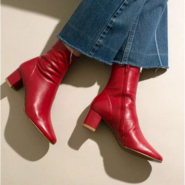 

new style red women ankle boots genuine leather zipper q61, Black